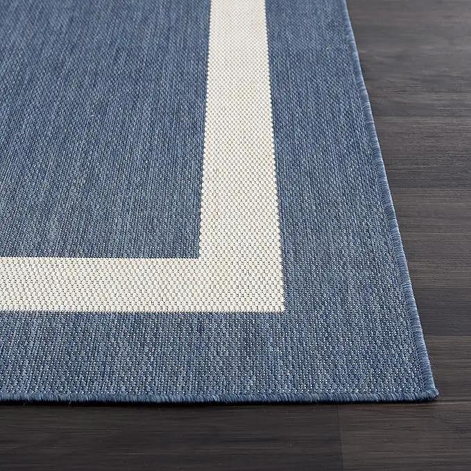 CAMILSON Outdoor Rug 9x12, Large Modern Outside Rugs for Patios Porches Waterproof Durable Washable Non-Shedding, Easy-to-Clean Indoor Outdoor Area Carpet (9 x 12, Bordered - Blue/White) by GreenHaven Gardens