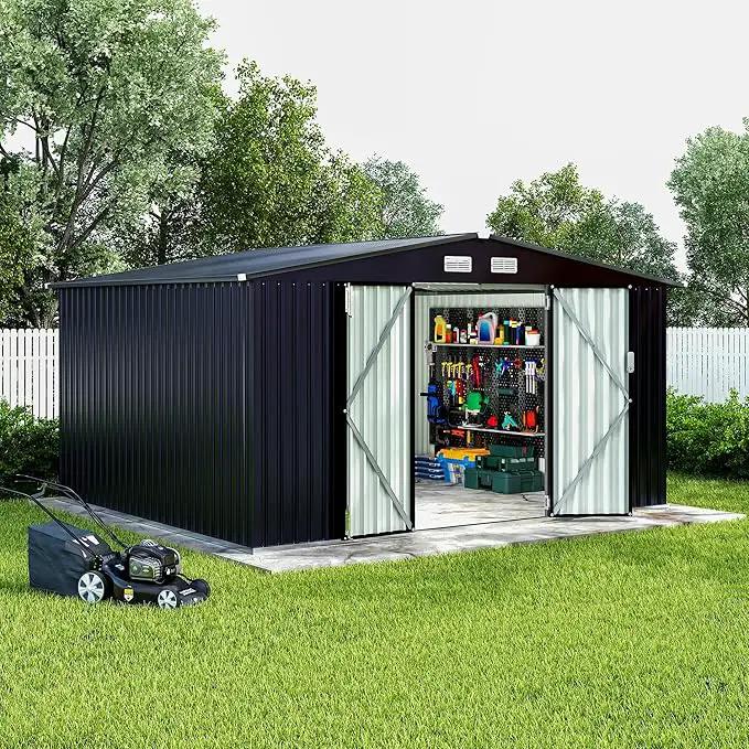 8x10 FT Metal Storage Sheds Outdoor with Floor, Metal Yard Sheds Garden Shed Kit, MetalTool Shed with Lockable Door, Metals UtilitySheds Buildings with Air Vent for Backyard Garden Patio Lawn by GreenHaven Gardens