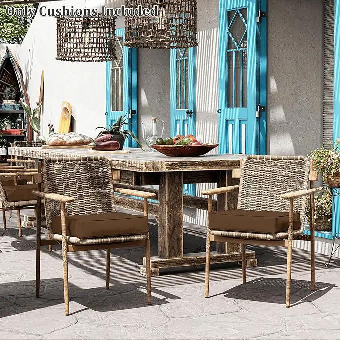 Patio Chair Cushions 19 X 19 X 4 Inch Waterproof Outdoor Seat Cushions for Patio Furniture, Outdoor Sofa Couch Pads with Ties & Handle, Set of 2, Chocolate by GreenHaven Gardens