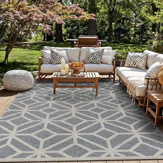 Rugshop Contemporary Geometric Design for Patio Rugs,Deck Rugs,Balcony Rugs Indoor/Outdoor Area Rug 5' x 7' Blue by GreenHaven Gardens