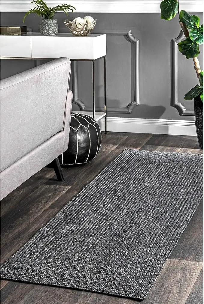 nuLOOM 2' x 6' Solid Hand Braided Indoor/Outdoor Area Rug, Pet-Friendly, High Traffic, Weather Resistant, for Patio, Balcony, Bedroom, Living, Dining Room, Wynn Charcoal by GreenHaven Gardens