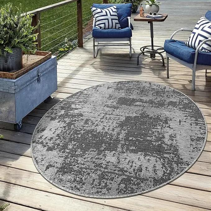 Keen Home Design Terrace Outdoor Round Rug - 8ft Round Washable Indoor/Outdoor Rug for Patio, Kitchen, Balcony, Beach, Garden, Deck and Porch, Size: 7'7" Round by GreenHaven Gardens