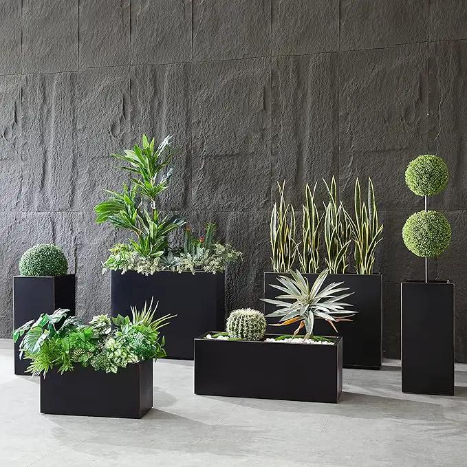 Metallic Heavy Long and Large Outdoor/Indoor Planter, Rectangular Trough Planter Box, 38”Lx15”Wx15”H, 40Pounds, Black with Hand Brushed Gold Edge, No Assemble and Seamless by GreenHaven Gardens