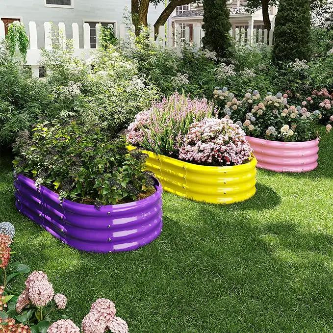 Galvanized Metal Planter Raised Garden Bed Kit for Gardening Outdoor，4x2x1ft Planter Grow Garden Box Raised Flower Bed by GreenHaven Gardens