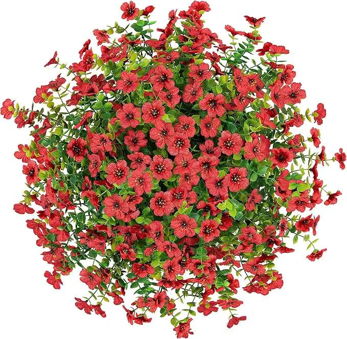 Artificial Fake Hanging Red Plants Flowers Basket for Outdoor Fall Winter Christmas, Faux Silk Daisy Mums Look Real UV Resistant for Outside Porch Home Patio Garden Yard Decoration by GreenHaven Gardens
