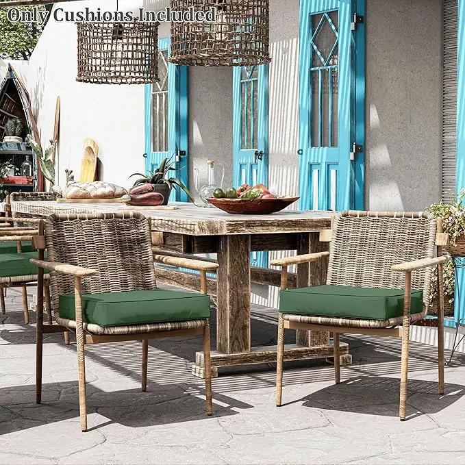 Patio Chair Cushions 22 X 22 X 4 Inch Waterproof Outdoor Seat Cushions for Patio Furniture, Outdoor Sofa Couch Pads with Ties & Handle, Set of 2, Green by GreenHaven Gardens