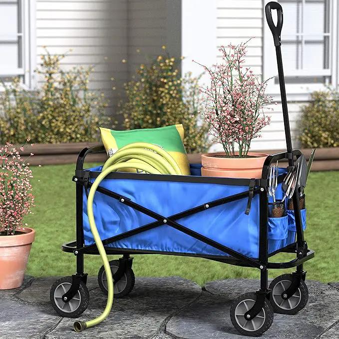 Amazon Basics Collapsible Folding Heavy Duty Utility Wagon for Outdoor Sports, 265 pounds Weight Capacity, Camping, Garden, and Shopping, 27.6 x 40.9 x 20 inches, Blue by GreenHaven Gardens