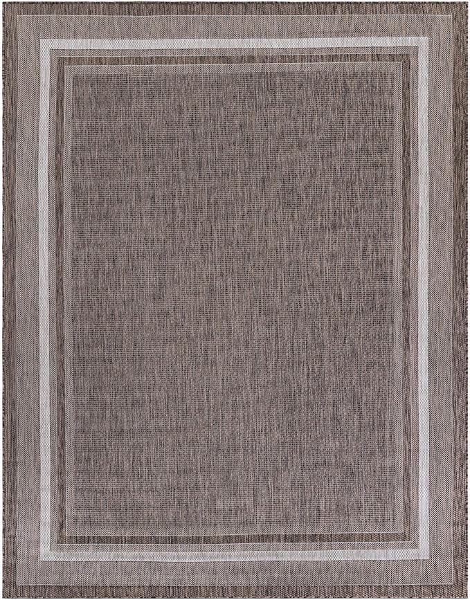Unique Loom Outdoor Border Collection Area Rug - Soft Border (7' 10" x 10' Rectangle Brown/Ivory) by GreenHaven Gardens