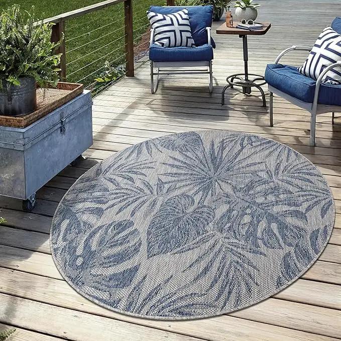 Keen Home Design Terrace Outdoor Round Rug - 8ft Round Washable Indoor/Outdoor Rug for Patio, Kitchen, Balcony, Beach, Garden, Deck and Porch, Size: 7'7" Round by GreenHaven Gardens