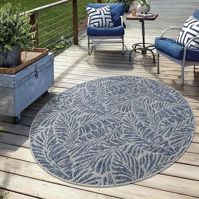 Keen Home Design Terrace Outdoor Round Rug - 8ft Round Washable Indoor/Outdoor Rug for Patio, Kitchen, Balcony, Beach, Garden, Deck and Porch, Size: 7'7" Round by GreenHaven Gardens