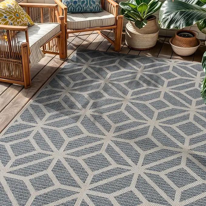 Rugshop Contemporary Geometric Indoor/Outdoor Area Rug 4' X 6' Blue by GreenHaven Gardens