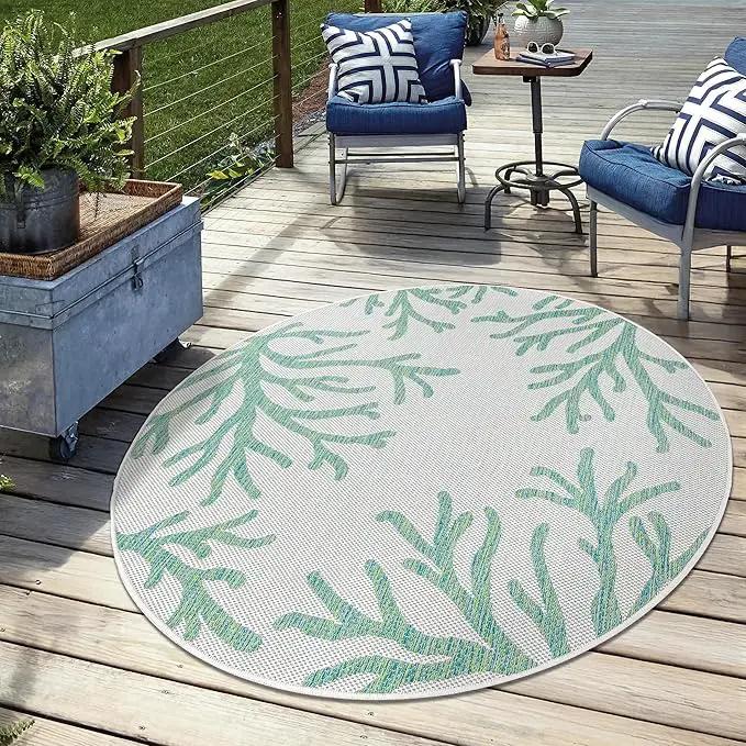 Keen Home Design Terrace Outdoor Round Rug - 5ft Round Washable Indoor/Outdoor Rug for Patio, Kitchen, Balcony, Beach, Garden, Deck and Porch, Size: 5'3" Round by GreenHaven Gardens