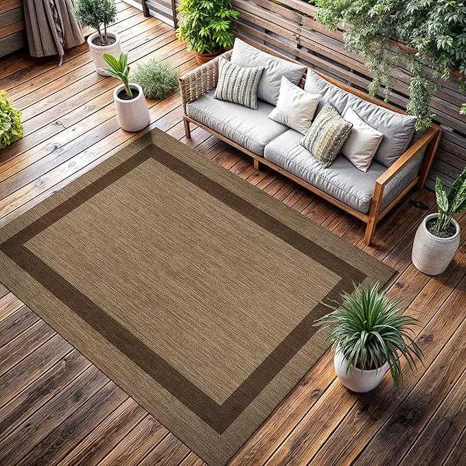 CAMILSON Outdoor Rug 10x14 - Large Modern Outside Rugs for Patios Porches Waterproof Durable Washable Non-Shedding, Easy-to-Clean Indoor Outdoor Area Carpet (10 x 14, Bordered - Jute) by GreenHaven Gardens