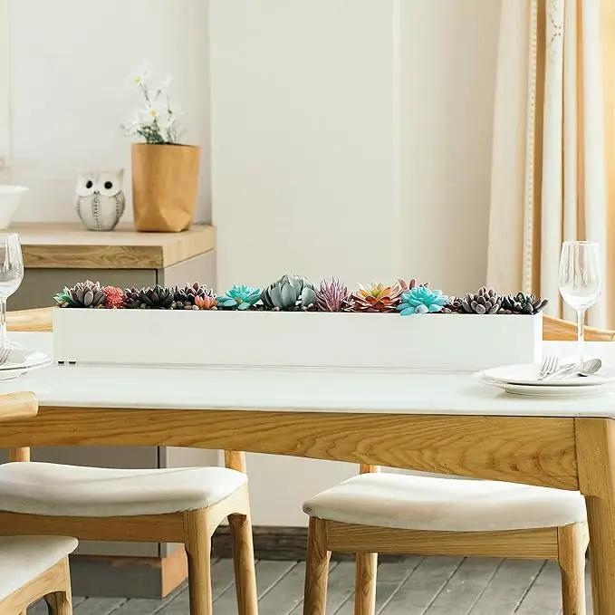 DR&Co Modern Rectangle Planter Box - 32" Metal Planter Ideal for Long Succulent, Rectangular Box for Table or Window Sill, Trough for Indoor Window, White by GreenHaven Gardens