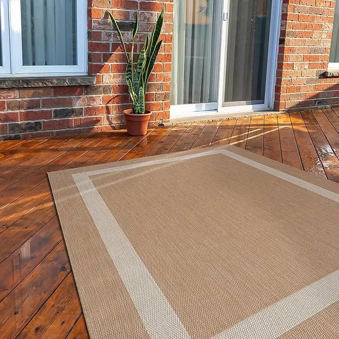 CAMILSON Outdoor Rug 9x12, Large Modern Outside Rugs for Patios Porches Waterproof Durable Washable Non-Shedding, Easy-to-Clean Indoor Outdoor Area Carpet (9 x 12, Bordered - Beige/White) by GreenHaven Gardens