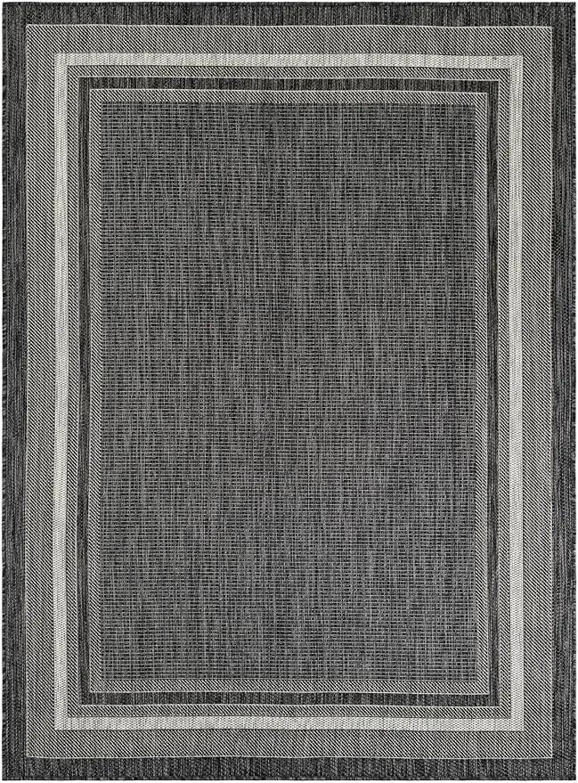 Unique Loom Outdoor Border Collection Area Rug - Soft Border (5' 3" x 7' 1" Rectangle Black/Ivory) by GreenHaven Gardens