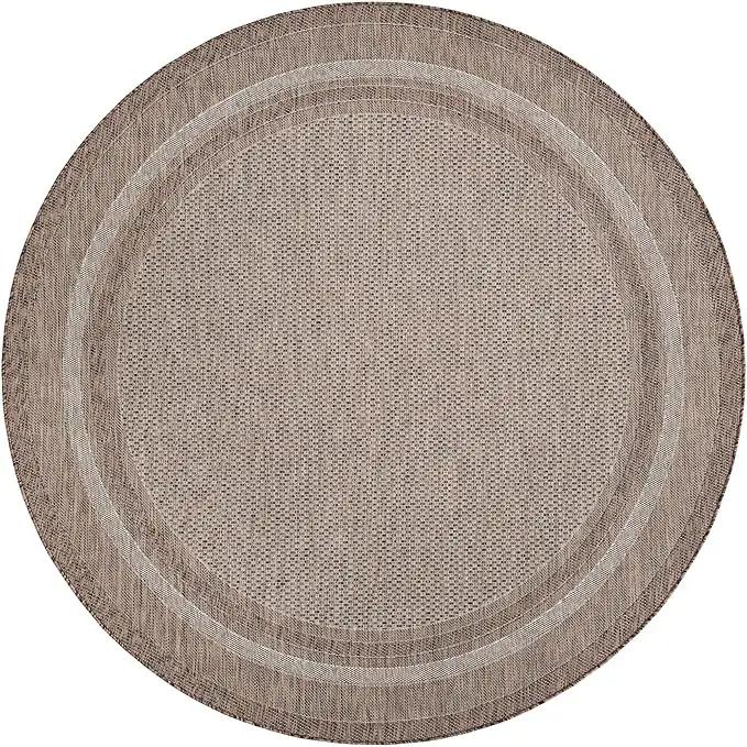 Unique Loom Outdoor Border Collection Area Rug - Soft Border (7' 10" Round Brown/Ivory) by GreenHaven Gardens