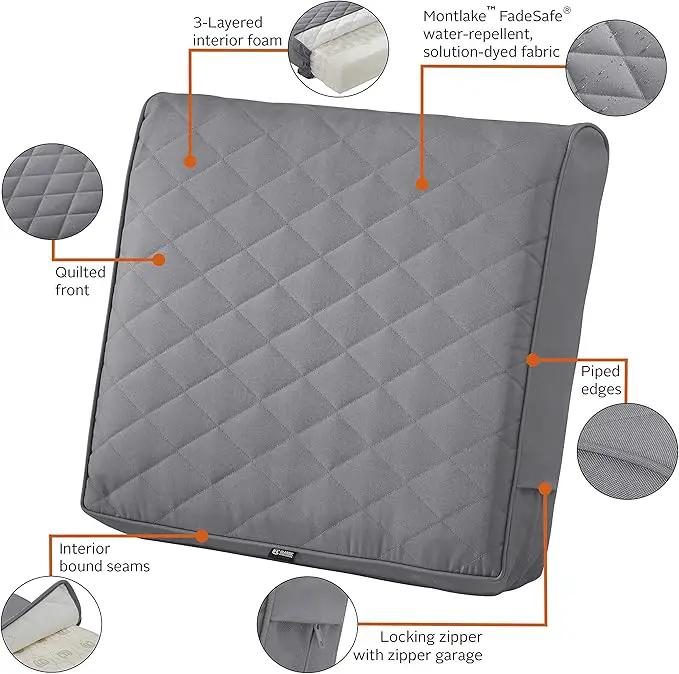 Classic Accessories Montlake FadeSafe Water-Resistant 25 x 22 x 4 Inch Wide Back Patio Quilted Lounge Cushion, Grey by GreenHaven Gardens