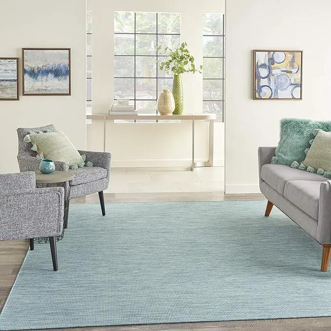 Nourison Positano Indoor-Outdoor Aqua 4' x 6' Area Rug, Easy Cleaning, Non Shedding, Bed Room, Living Room, Dining Room, Backyard, Deck, Patio (4x6) by GreenHaven Gardens