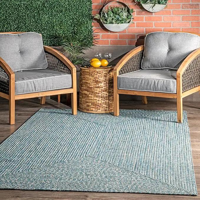 nuLOOM 8' x 10' Solid Hand Braided Indoor/Outdoor Area Rug, Pet-Friendly, High Traffic, Weather Resistant, for Patio, Balcony, Bedroom, Living Room, Dining Room, Wynn Aqua by GreenHaven Gardens