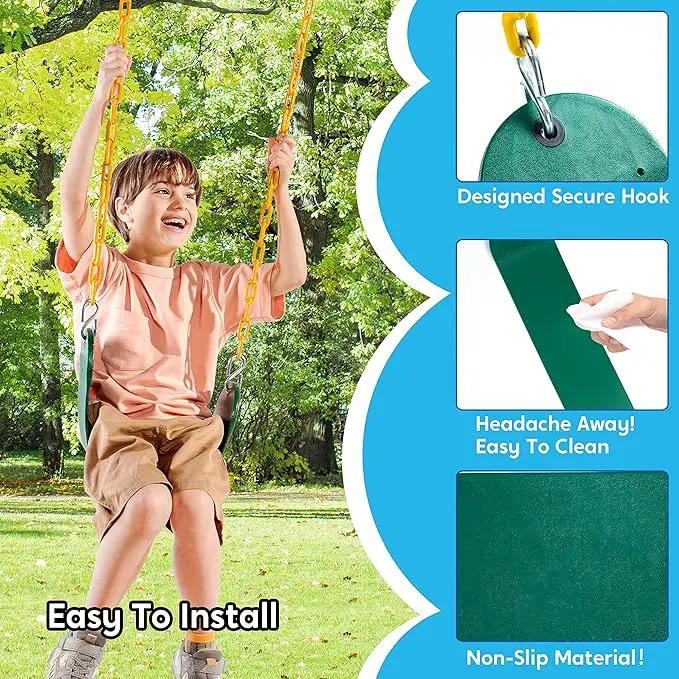 TURFEE 2 Pack Green Swing Seats Heavy Duty with 66" Chain, Swing Set Accessories Replacement with Snap Hooks for Kids Outdoor Play Playground, Trees, Playground(Green) by GreenHaven Gardens