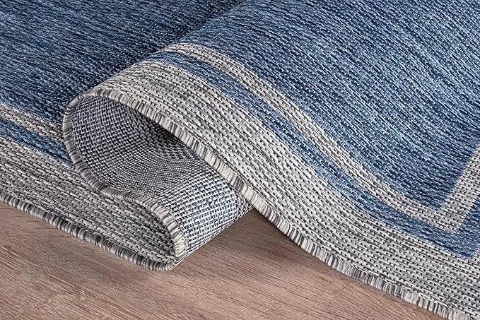 CAMILSON Outdoor Rug, 5x7 Bordered Navy Blue Gray Modern Area Rugs for Indoor and Outdoor Patios, Porches Waterproof Washable Porch Deck Outside Carpet (Bordered Navy, 5 x 7) by GreenHaven Gardens