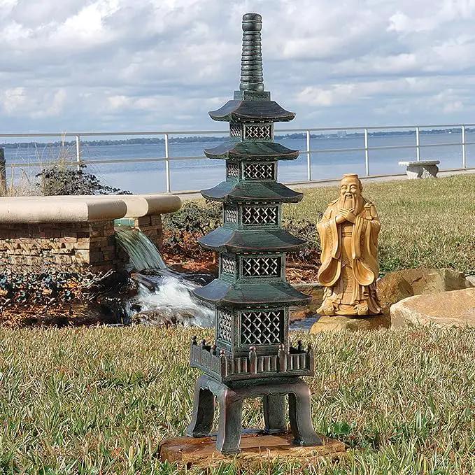 Design Toscano Nara Temple Pagoda Asian Decor Garden Statue, Large 28 Inch Tall, Cast Stone Resin, Verdigris Green Bronze Finish by GreenHaven Gardens