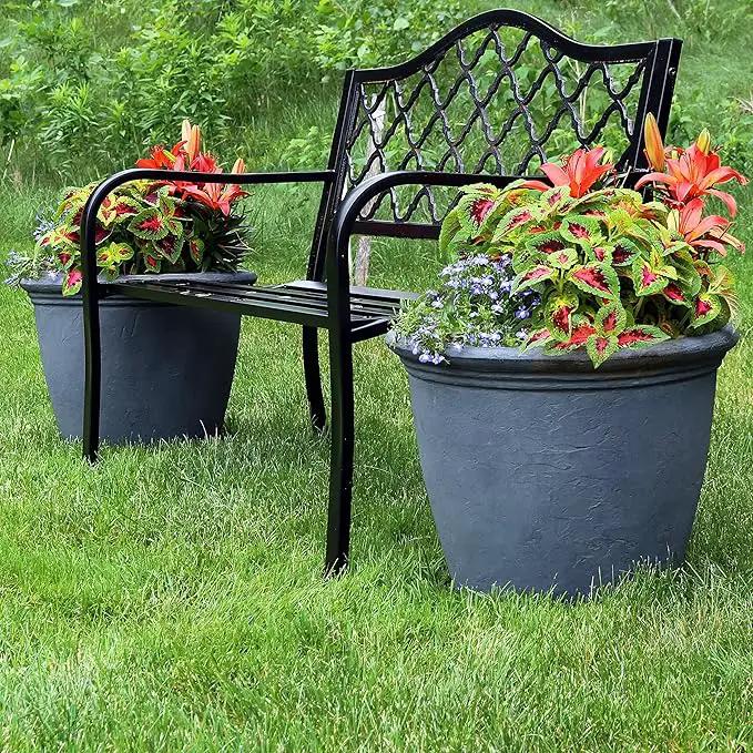 Sunnydaze 20-Inch Anjelica Large Plastic Pot for Plants - Outdoor Polyresin Round Planter with Drillable Drainage Holes - Slate - 2pk by GreenHaven Gardens