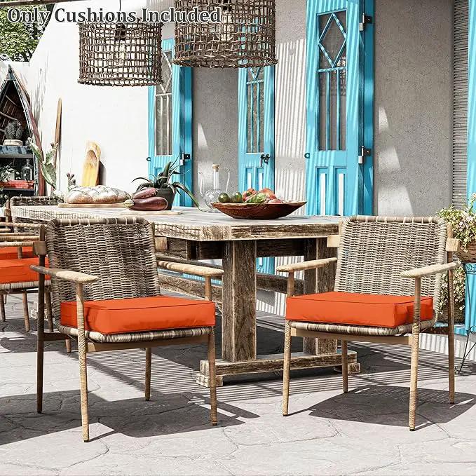 Patio Chair Cushions 22 X 22 X 4 Inch Waterproof Outdoor Seat Cushions for Patio Furniture, Outdoor Sofa Couch Pads with Ties & Handle, Set of 2, Orange by GreenHaven Gardens