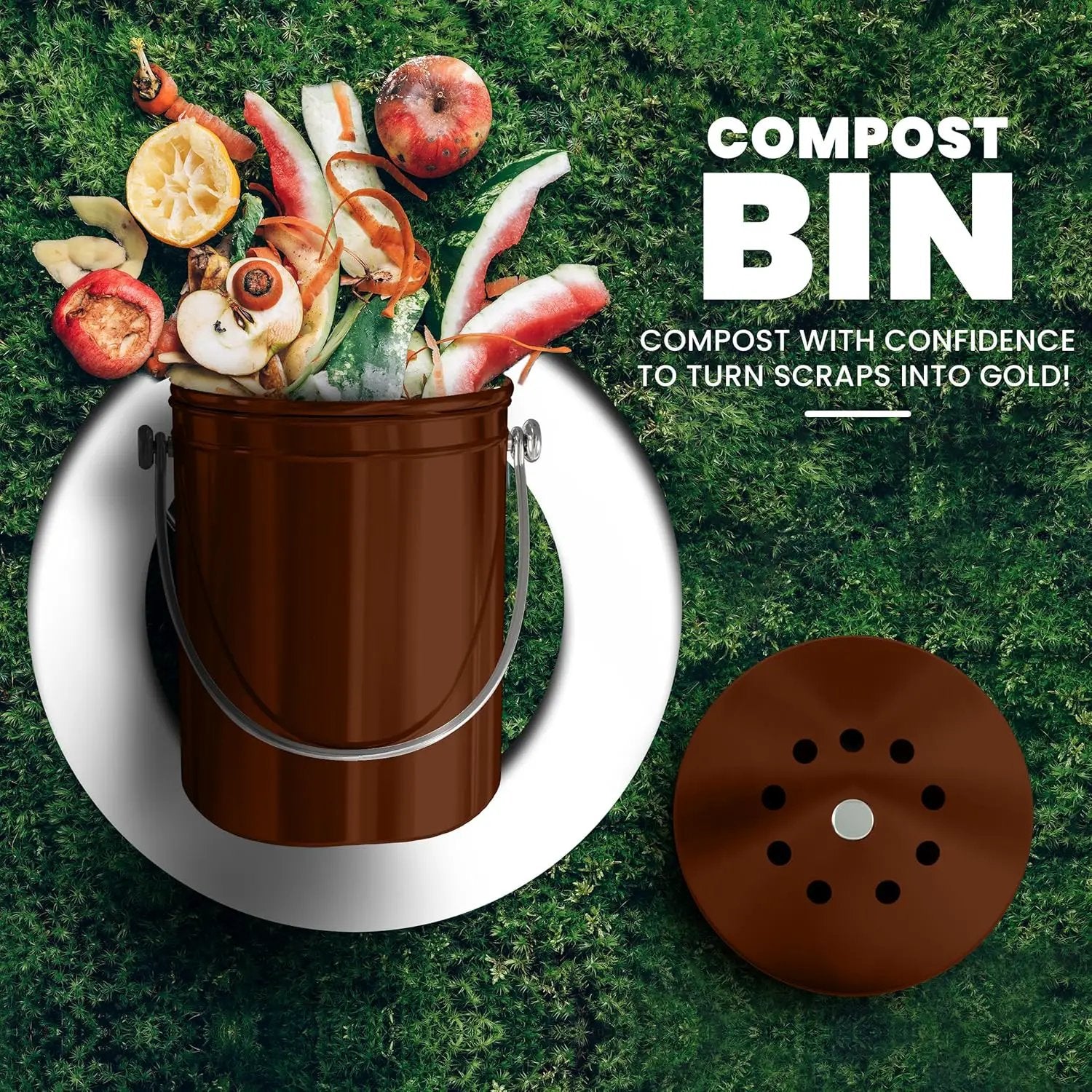 Utopia Kitchen Compost Bin for Kitchen Countertop, 1.3 Gallon Compost Bin for Kitchen with Lid, Includes 1 Spare Charcoal Filter (Copper) by GreenHaven Gardens