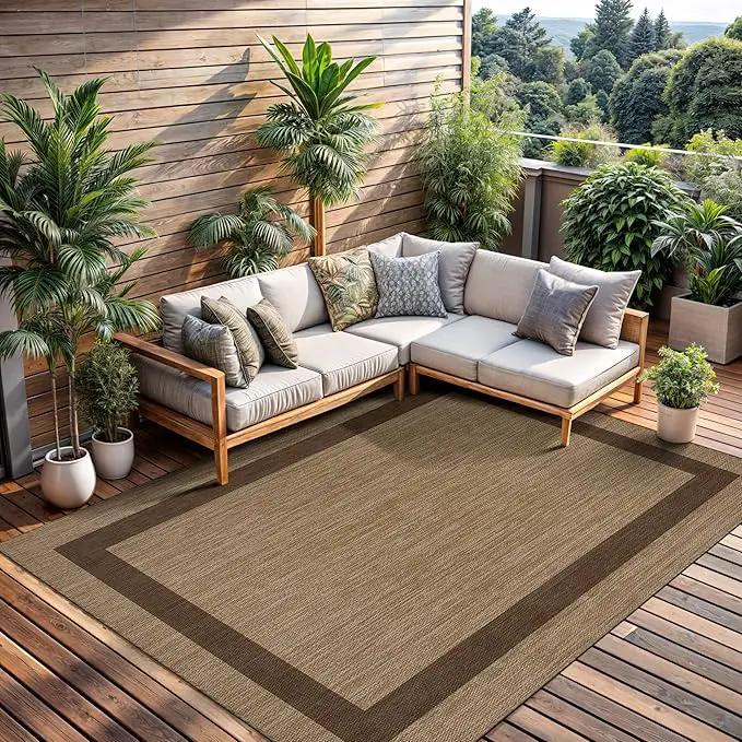 CAMILSON Outdoor Rug 10x14 - Large Modern Outside Rugs for Patios Porches Waterproof Durable Washable Non-Shedding, Easy-to-Clean Indoor Outdoor Area Carpet (10 x 14, Bordered - Jute) by GreenHaven Gardens