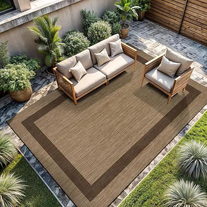CAMILSON Outdoor Rug 6x9 - Modern Outside Rugs for Patios Porches Waterproof Durable Washable Non-Shedding, Easy-to-Clean Indoor Outdoor Area Carpet (6 x 9, Bordered - Jute) by GreenHaven Gardens