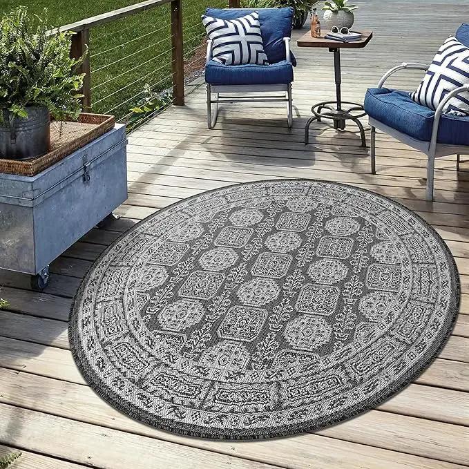 Keen Home Design Terrace Outdoor Round Rug - 5ft Round Washable Indoor/Outdoor Rug for Patio, Kitchen, Balcony, Beach, Garden, Deck and Porch, Size: 5'3" Round by GreenHaven Gardens