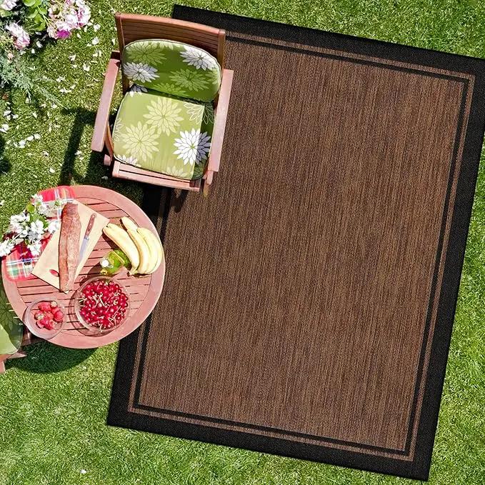 CAMILSON Indoor Outdoor Rug, 6x9 Bordered Nut Brown Black Modern Area Rugs for Indoor and Outdoor Patios, Kitchen and Hallway Mats, Washable Porch Deck Outside Carpet (Bordered Nut Brown Black, 6 x 9) by GreenHaven Gardens