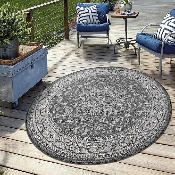 Keen Home Design Terrace Outdoor Round Rug - 5ft Round Washable Indoor/Outdoor Rug for Patio, Kitchen, Balcony, Beach, Garden, Deck and Porch, Size: 5'3" Round by GreenHaven Gardens