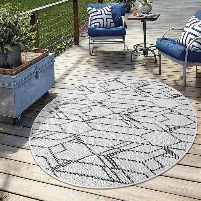 Keen Home Design Terrace Outdoor Round Rug - 8ft Round Washable Indoor/Outdoor Rug for Patio, Kitchen, Balcony, Beach, Garden, Deck and Porch, Size: 7'7" Round by GreenHaven Gardens