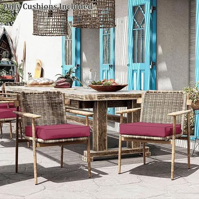 Patio Chair Cushions 22 X 22 X 4 Inch Waterproof Outdoor Seat Cushions for Patio Furniture, Outdoor Sofa Couch Pads with Ties & Handle, Set of 2, Fuchsiared by GreenHaven Gardens