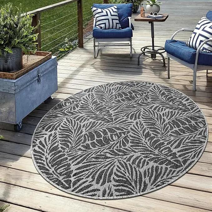 Keen Home Design Terrace Outdoor Round Rug - 8ft Round Washable Indoor/Outdoor Rug for Patio, Kitchen, Balcony, Beach, Garden, Deck and Porch, Size: 7'7" Round by GreenHaven Gardens