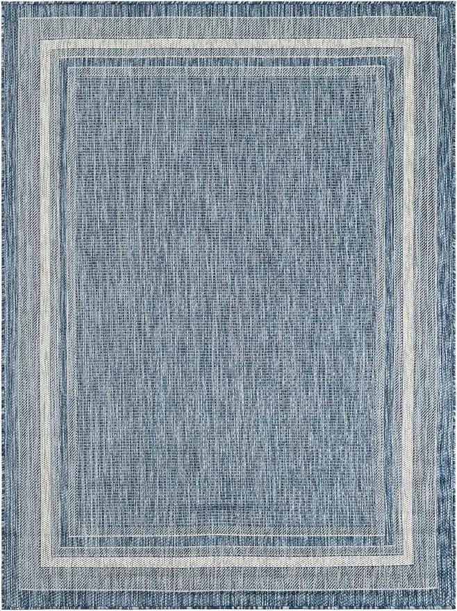 Unique Loom Outdoor Border Collection Area Rug - Soft Border (5' 3" x 7' 1" Rectangle Blue/Ivory) by GreenHaven Gardens