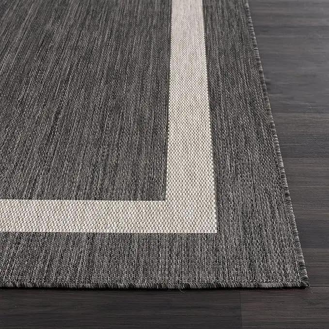CAMILSON Outdoor Rug 9x12, Large Modern Outside Rugs for Patios Porches Waterproof Durable Washable Non-Shedding, Easy-to-Clean Indoor Outdoor Area Carpet (9 x 12, Bordered - Dark Gray/Light Gray) by GreenHaven Gardens