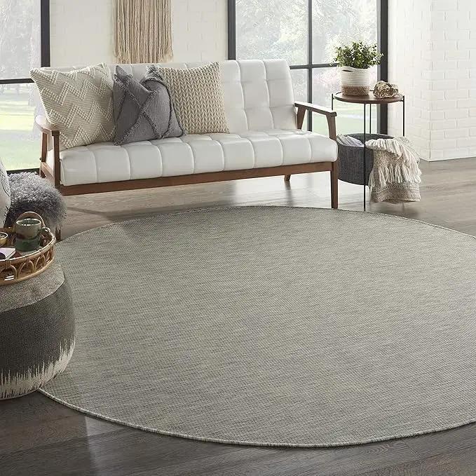 Nourison Home Positano 8' x Round Light Gray Fabric Modern Area Rug (8' Round) by GreenHaven Gardens