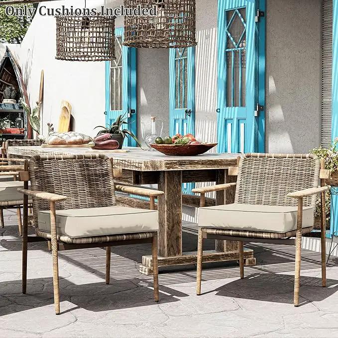Patio Chair Cushions 24 X 24 X 5 Inch Waterproof Outdoor Seat Cushions for Patio Furniture, Outdoor Sofa Couch Pads with Ties & Handle, Set of 2, Cream by GreenHaven Gardens