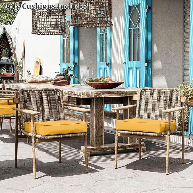 Patio Chair Cushions 22 X 22 X 4 Inch Waterproof Outdoor Seat Cushions for Patio Furniture, Outdoor Sofa Couch Pads with Ties & Handle, Set of 2, Yellow by GreenHaven Gardens