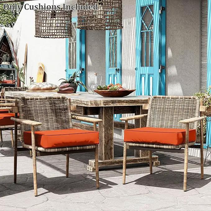 Patio Chair Cushions 24 X 24 X 5 Inch Waterproof Outdoor Seat Cushions for Patio Furniture, Outdoor Sofa Couch Pads with Ties & Handle, Set of 2, Orange by GreenHaven Gardens