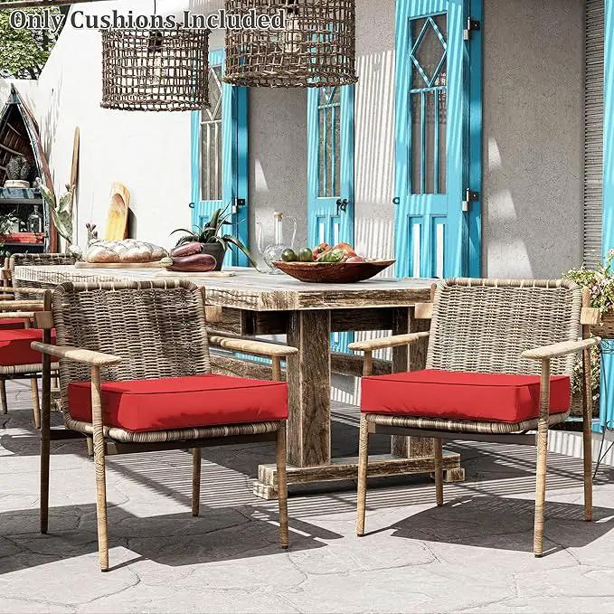 Patio Chair Cushions 24 X 24 X 5 Inch Waterproof Outdoor Seat Cushions for Patio Furniture, Outdoor Sofa Couch Pads with Ties & Handle, Set of 2, Red by GreenHaven Gardens