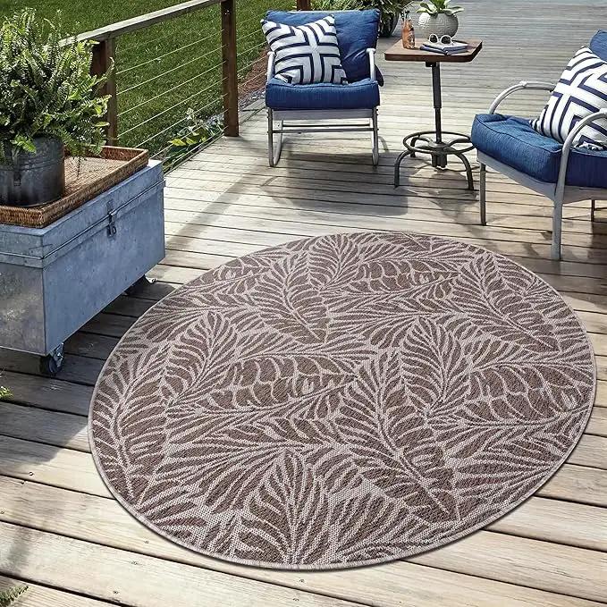 Keen Home Design Terrace Outdoor Round Rug - 8ft Round Washable Indoor/Outdoor Rug for Patio, Kitchen, Balcony, Beach, Garden, Deck and Porch, Size: 7'7" Round by GreenHaven Gardens