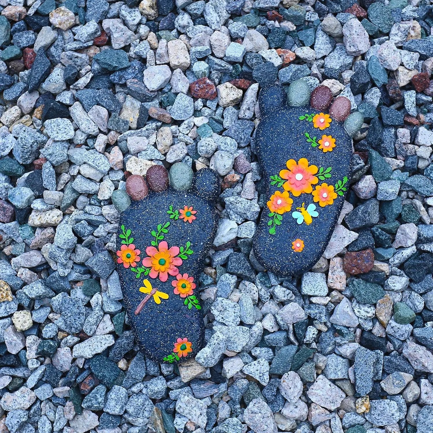 Stepping Stones Garden Decorative Stones for Patio, Deck, Garden or Sidewalk Home Decor Footprint Shaped Stepping Stones Set of 2 （Dark Grey） by GreenHaven Gardens
