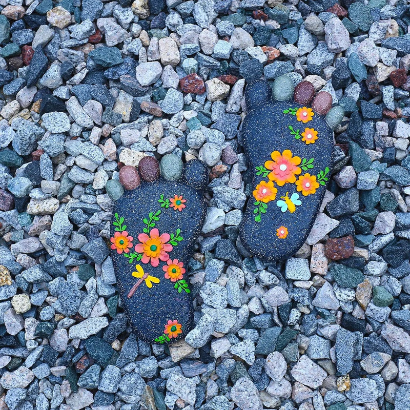 Stepping Stones Garden Decorative Stones for Patio, Deck, Garden or Sidewalk Home Decor Footprint Shaped Stepping Stones Set of 2 （Dark Grey） by GreenHaven Gardens