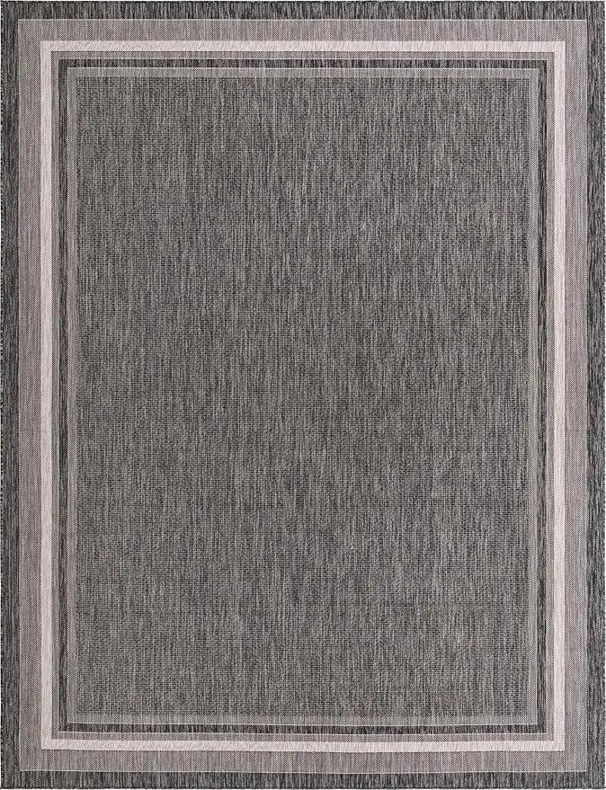 Unique Loom Outdoor Border Collection Area Rug - Soft Border (10' x 13' Rectangle, Black/ Ivory) by GreenHaven Gardens