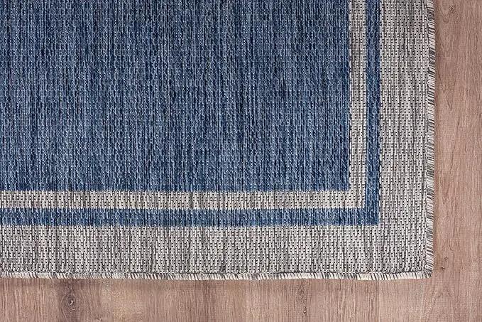 CAMILSON Outdoor Rug, 6x9 Bordered Navy Blue Gray Modern Area Rugs for Indoor and Outdoor Patios, Porches Waterproof Washable Porch Deck Outside Carpet (Bordered Navy, 6 x 9) by GreenHaven Gardens